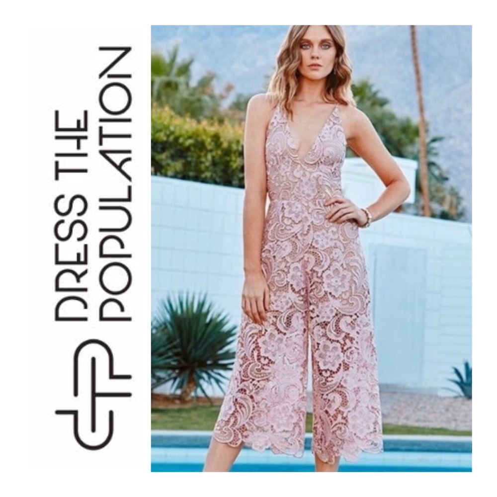 Dress the Population Pink Lace Jumpsuit. Size M. Perfect for a summer wedding